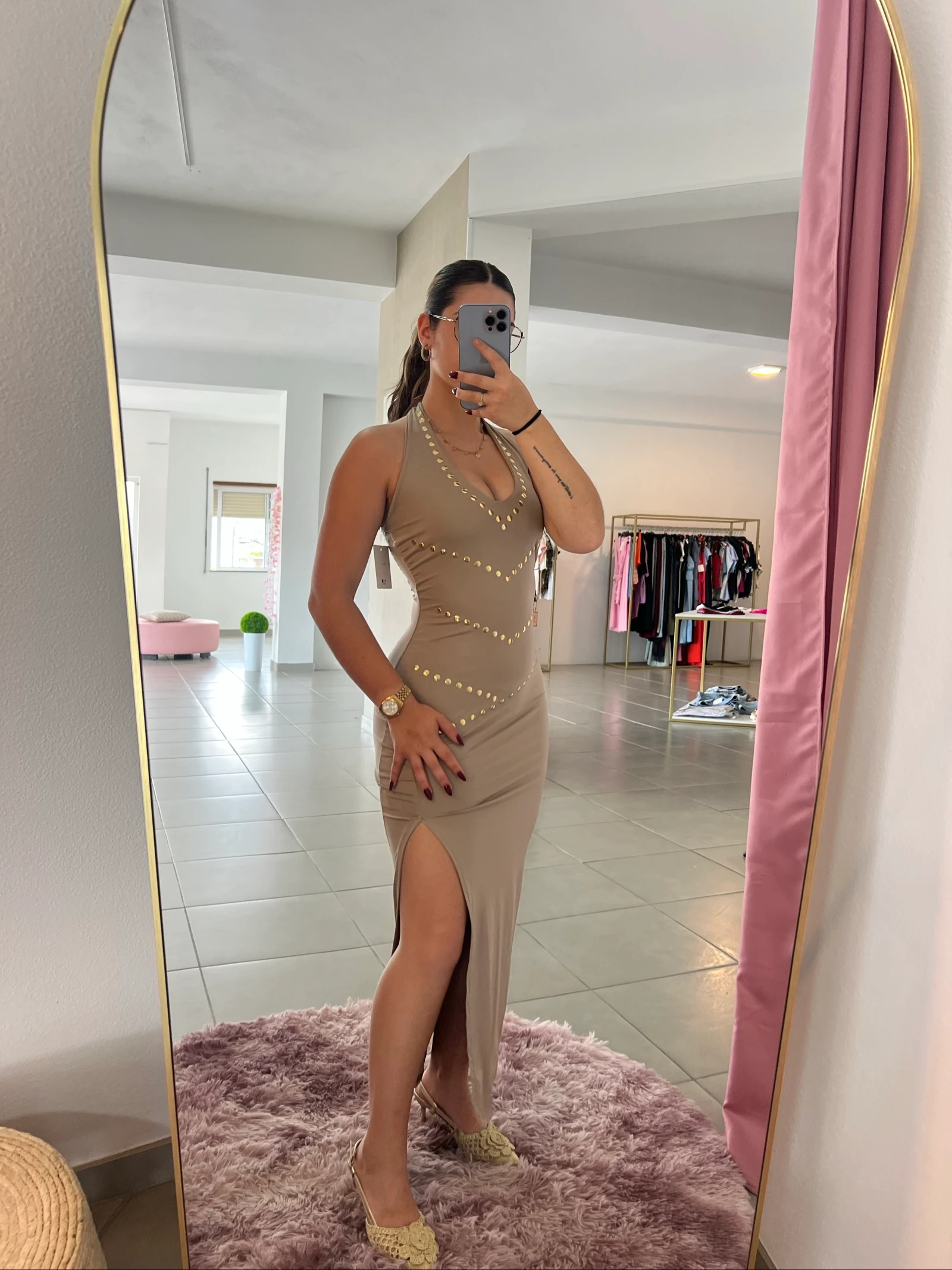 🤍 Vestido longo bege elegante com fenda – Tamanho único 🤍 – photo 2